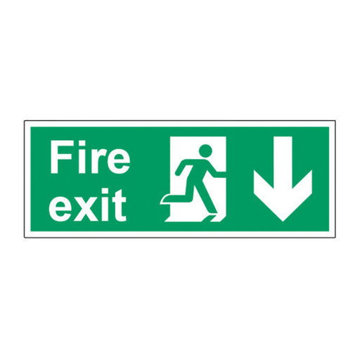 Fire exit (arrow Down) 1.2mm Recyclable PP (400 x 150mm) - Min Order 2