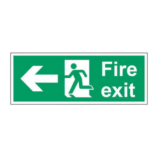Fire exit (arrow Left) 1.2mm Recyclable PP (400 x  150mm) - Min Order 2