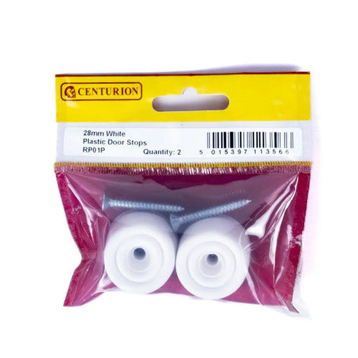 28mm White Plastic Door Stops (Pack of 2) - Pack of 5