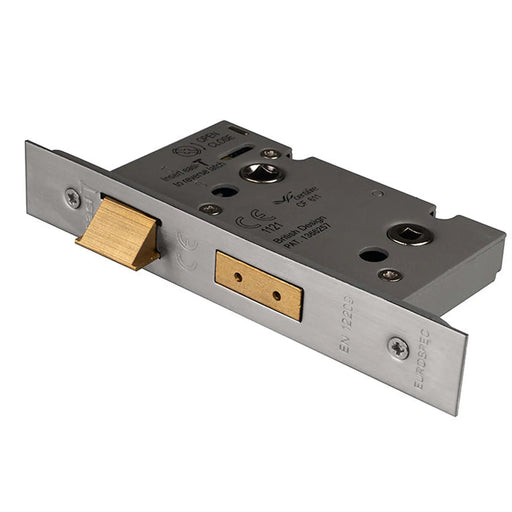 64Mm Heavy Duty Bathroom Lock - 5Mm Follower - 57Mm C/C - Square - Satin Stainless Steel