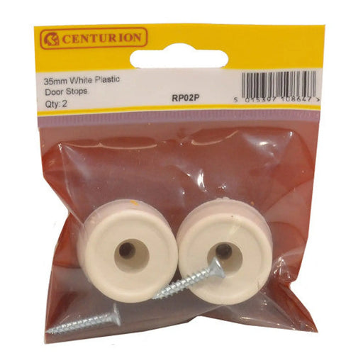 35mm White Plastic Door Stops (Pack of 2) - Pack of 5