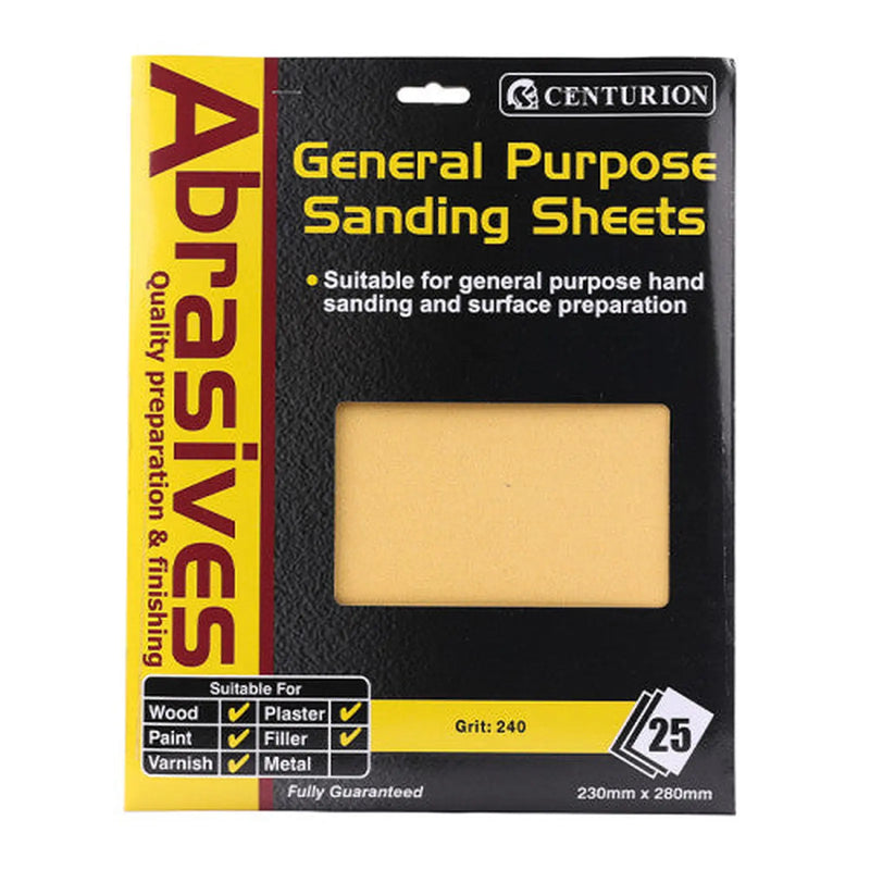 Abrasives Sandpaper Sheets, Extra Fine 00/240 Grit - Pack of 5