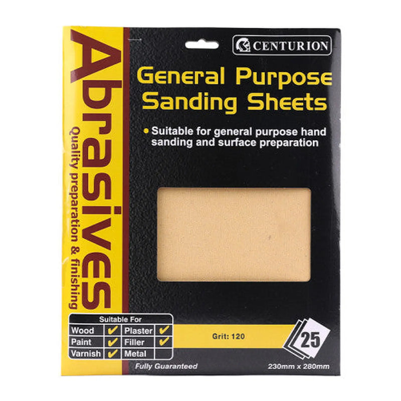 Abrasives Sandpaper Sheets, Medium 1/120 Grit - Pack of 5