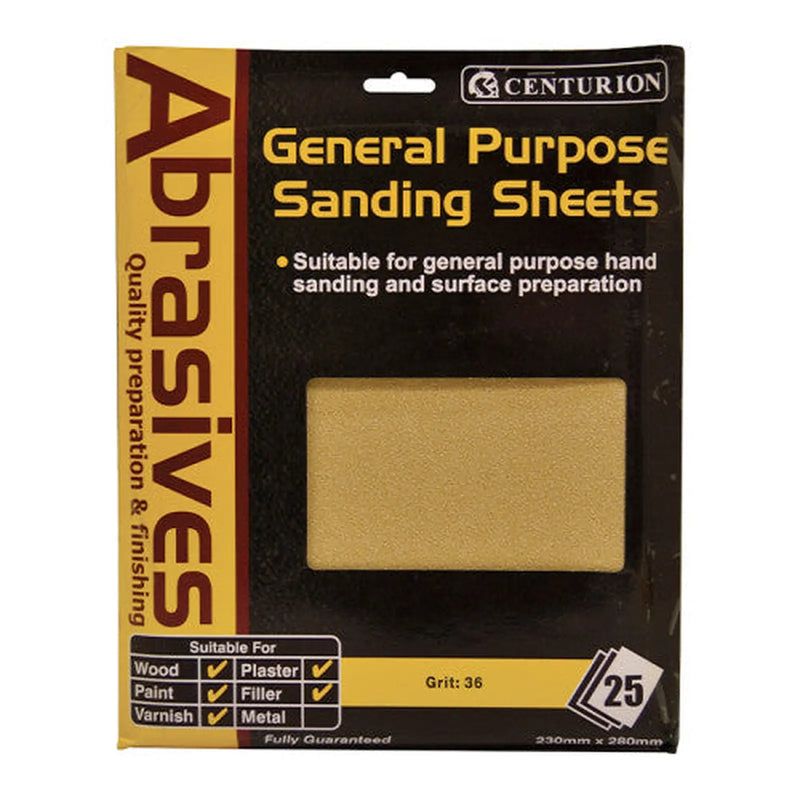Abrasives Sandpaper Sheets, Extra Coarse 3 / 36 Grit - Pack of 5