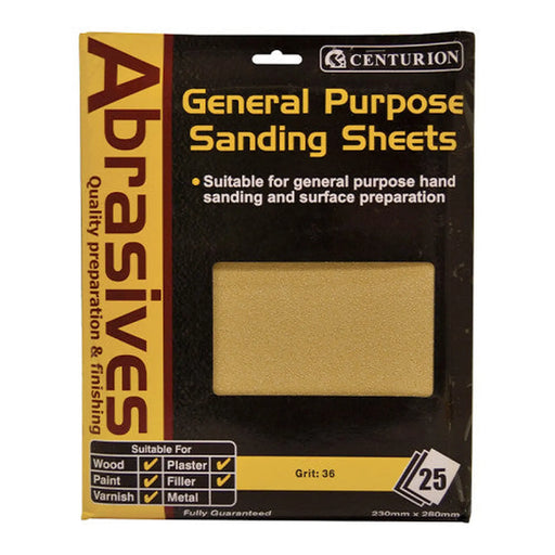Abrasives Sandpaper Sheets, Extra Coarse 3 / 36 Grit - Pack of 5