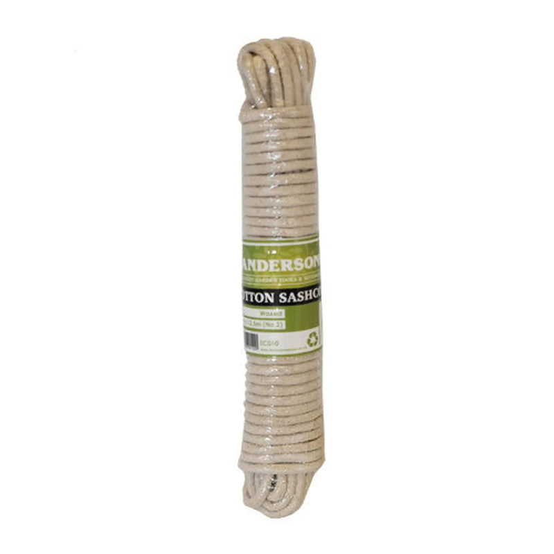 Waxed Cotton Sash Cord, 5mm x 12.5m (No 2) - Pack of 8