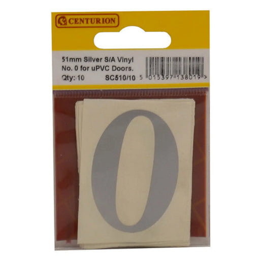 51mm Silver Traditional Oldstyle Font Vinyl Number 0   (Pack of 10) - Min Order 2