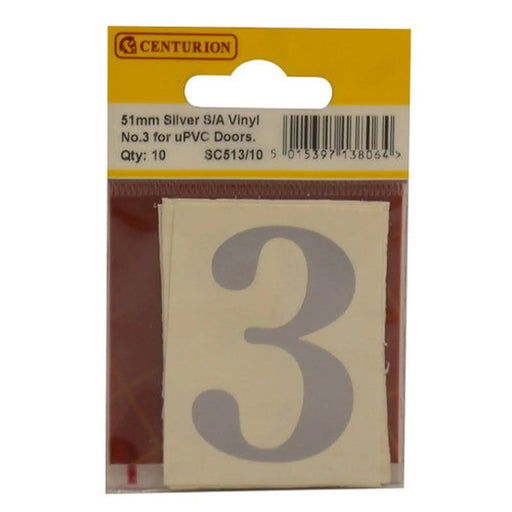 51mm Silver Traditional Oldstyle Font Vinyl Number 3   (Pack of 10) - Min Order 2
