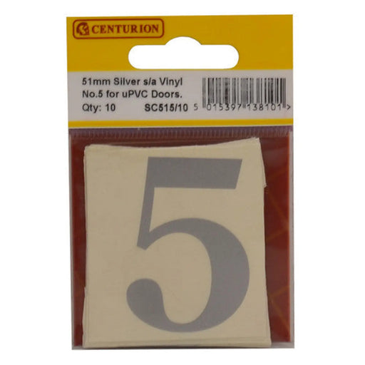 51mm Silver Traditional Oldstyle Font Vinyl Number 5   (Pack of 10) - Min Order 2