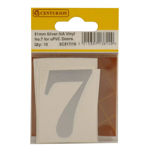 51mm Silver Traditional Oldstyle Font Vinyl Number 7   (Pack of 10) - Min Order 2