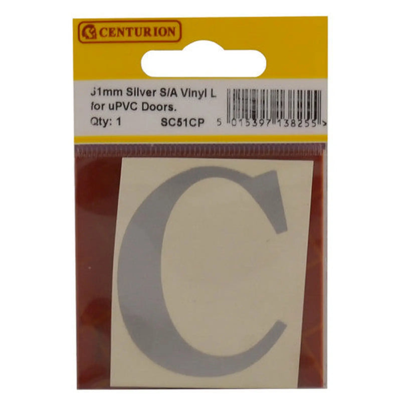 51mm Silver Traditional Oldstyle Font Vinyl Letter C - Pack of 5