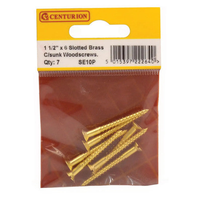 1 1/2" x 6 Slotted Brass Woodscrew - Countersunk Head - (Pack of 7) - Pack of 5