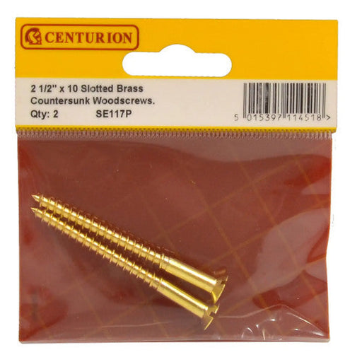 2 1/2" x 10 Slotted Brass Woodscrew - Countersunk Head - (Pack of 2) - Pack of 5
