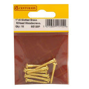 1" x 6 Slotted Round Head Woodscrew - Solid Brass - (Pack of 10) - Pack of 5