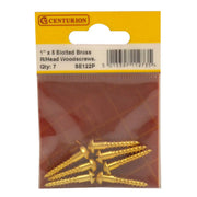 1" x 8 Slotted Round Head Woodscrew - Solid Brass - (Pack of 7) - Pack of 5
