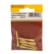 1 1/4" x 8 Slotted Round Head Woodscrew - Solid Brass - (Pack of 6) - Pack of 5