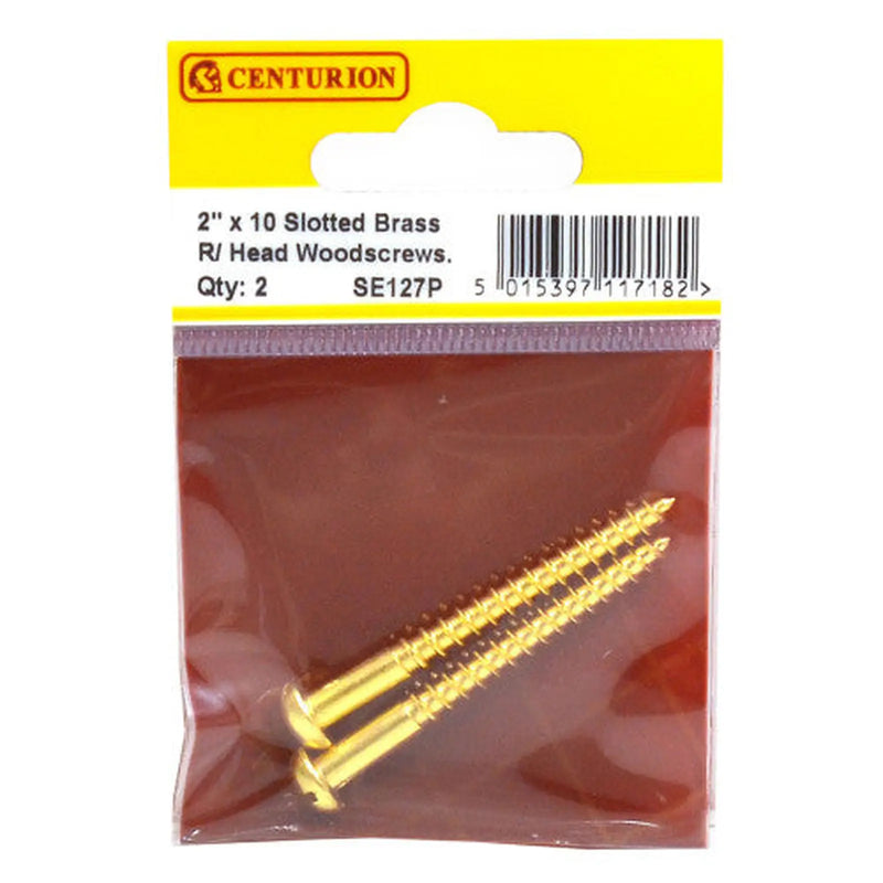 2" x 10 Slotted Round Head Woodscrew - Solid Brass - (Pack of 2) - Pack of 5