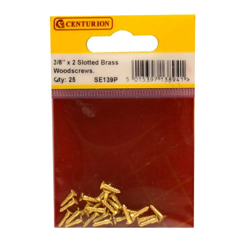 3/8" x 2 Slotted Brass Woodscrew - Countersunk Head - (Pack of 25) - Pack of 5