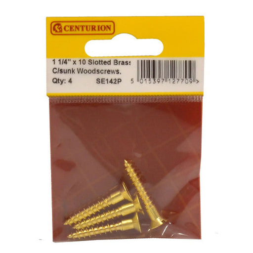 1 1/4" x 10 Slotted Brass Woodscrew - Countersunk Head - (Pack of 4) - Pack of 5