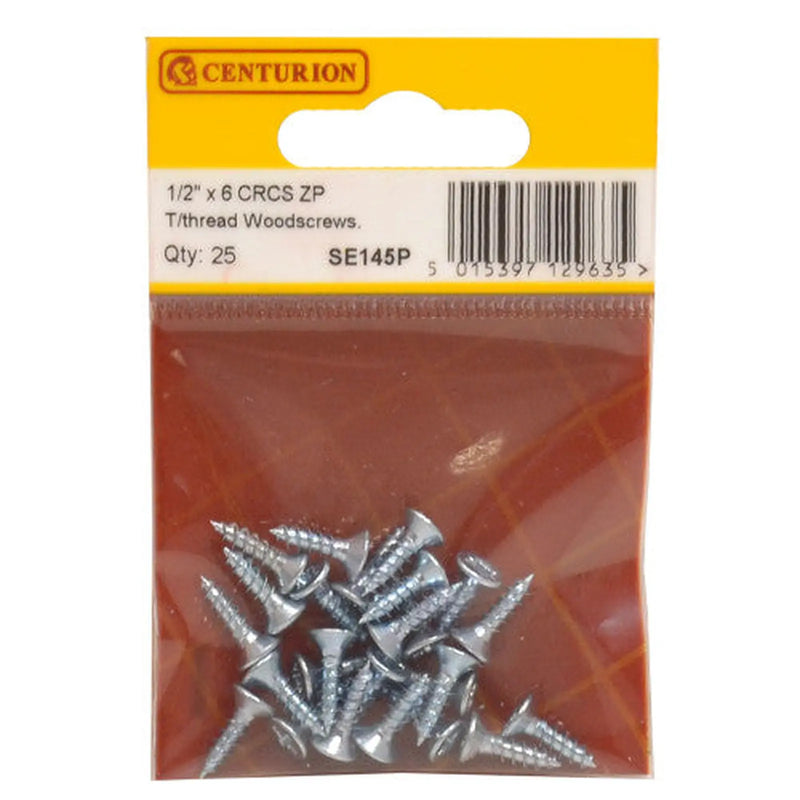 1/2" x 6 ZP Cross Recessed Hardened Twin Thread Woodscrews with - Pack of 5