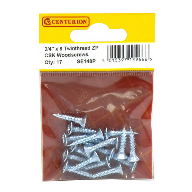 3/4" x 8 ZP Cross Recessed Hardened Twin Thread Woodscrews with - Pack of 5