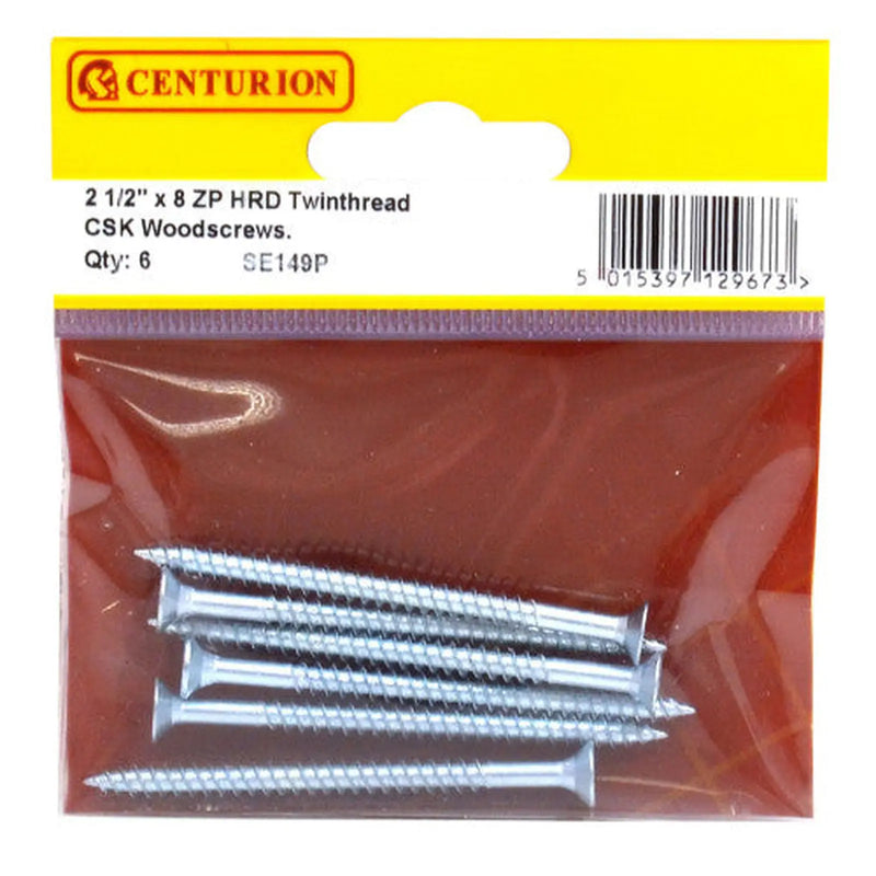 2 1/2" x 8 ZP Cross Recessed Hardened Twin Thread Woodscrews with - Pack of 5
