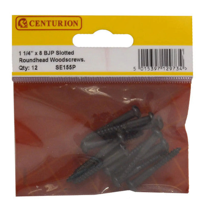 1 1/4" x 8 Pozi Black Round Head Woodscrews (Pack of 12) - Pack of 5