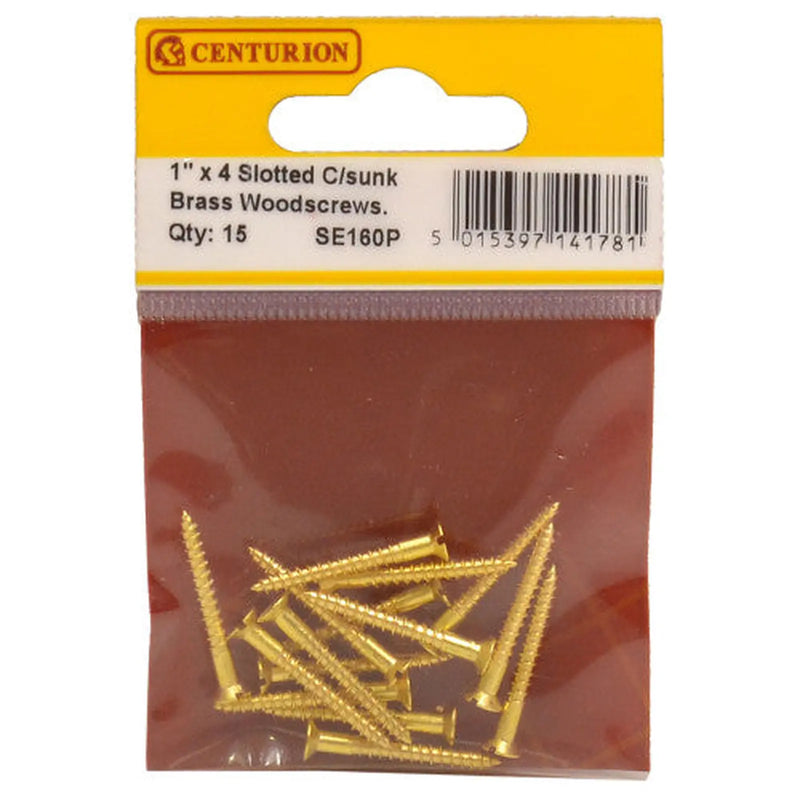 1" x 4 Slotted Brass Woodscrew - Countersunk Head - (Pack of 15) - Pack of 5