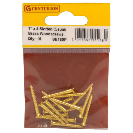 1" x 4 Slotted Brass Woodscrew - Countersunk Head - (Pack of 15) - Pack of 5