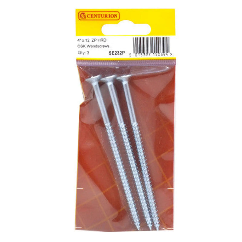4" x 12 ZP Cross Recessed Hardened Twin Thread Woodscrews with - Pack of 5