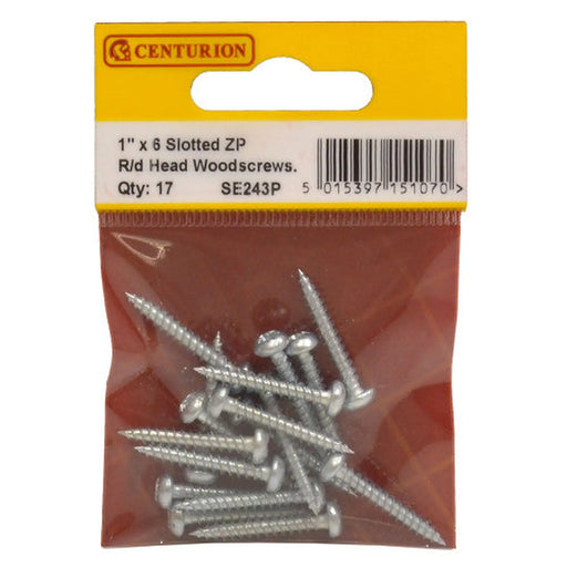 1" x 6 ZP Round Head Woodscrews (Pack of 17) - Pack of 5