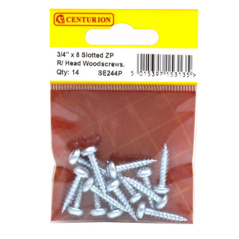 3/4" x 8 ZP Round Head Woodscrews (Pack of 14) - Pack of 5