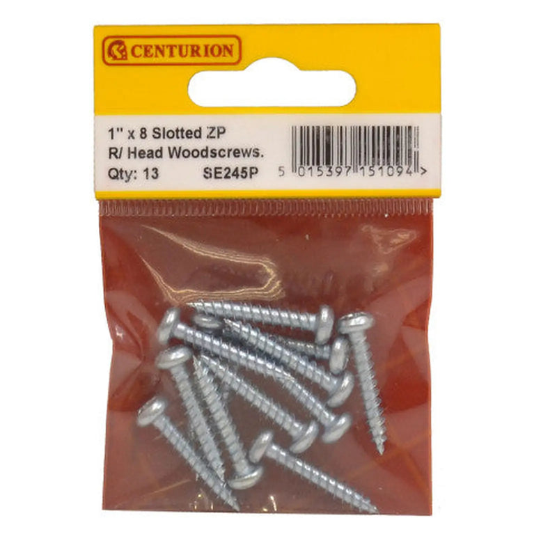1" x 8 ZP Round Head Woodscrews (Pack of 13) - Pack of 5