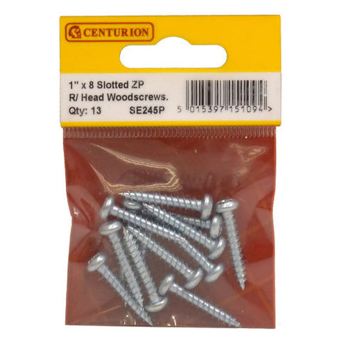 1" x 8 ZP Round Head Woodscrews (Pack of 13) - Pack of 5