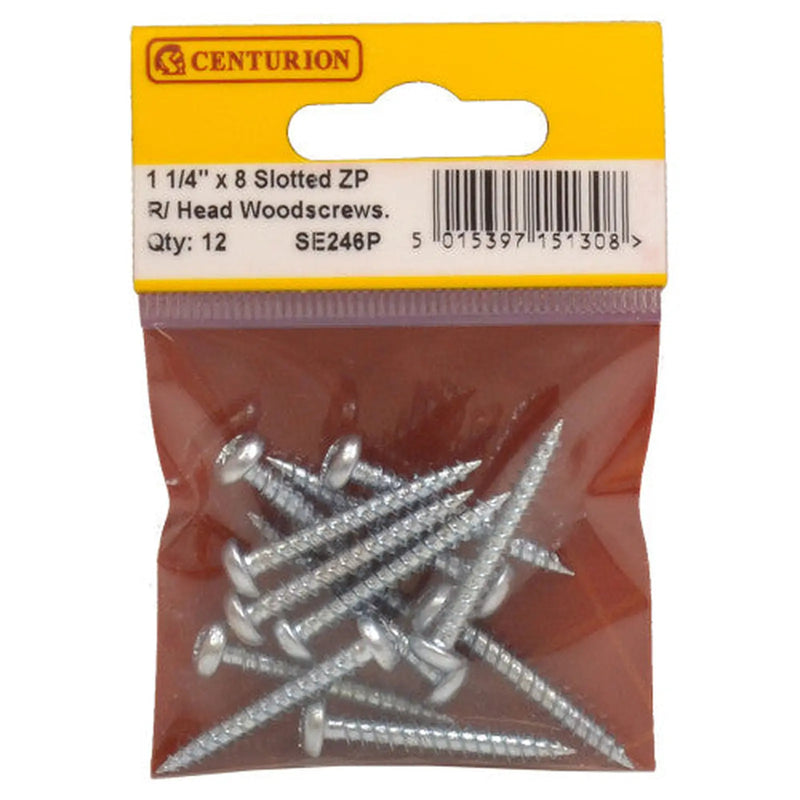 1 1/4" x 8 ZP Round Head Woodscrews (Pack of 12) - Pack of 5