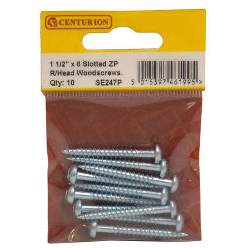 1 1/2" x 8 ZP Round Head Woodscrews (Pack of 10) - Pack of 5