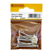 40mm White Poly Head Nails (Pack of 10) - Pack of 5
