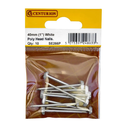 40mm White Poly Head Nails (Pack of 10) - Pack of 5