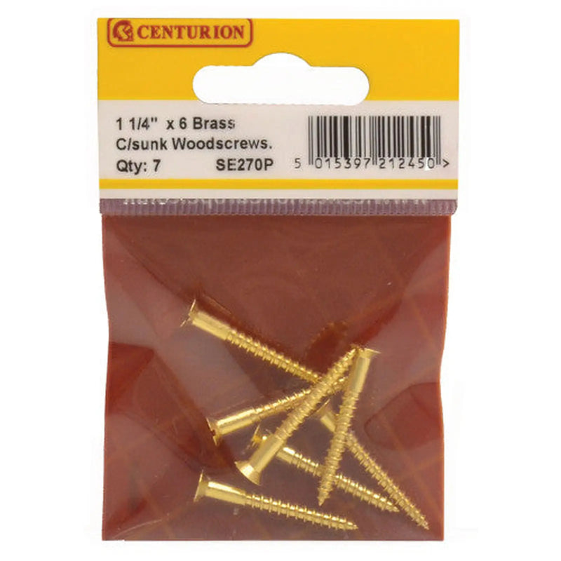 1 1/4" x 6 Slotted Brass Woodscrew - Countersunk Head - (Pack of 7) - Pack of 5
