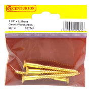 2 1/2" x 12 Slotted Brass Woodscrew - Countersunk Head - (Pack of 4) - Pack of 5