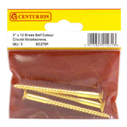 3" x 12 Slotted Brass Woodscrew - Countersunk Head - (Pack of 3) - Pack of 5