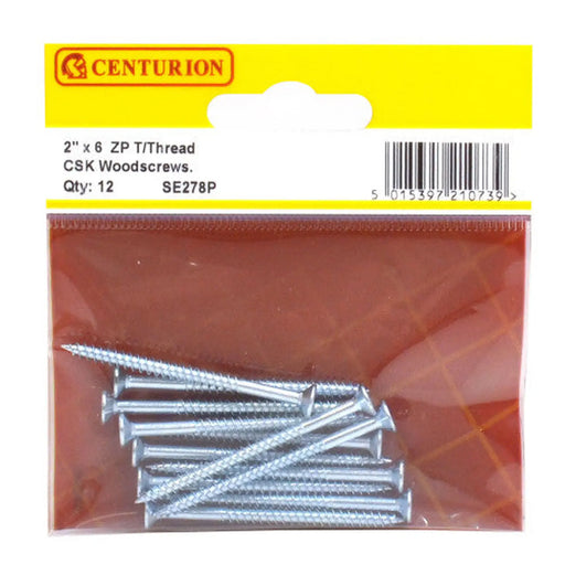 2" x 6 ZP Cross Recessed Hardened Twin Thread Woodscrews with - Pack of 5