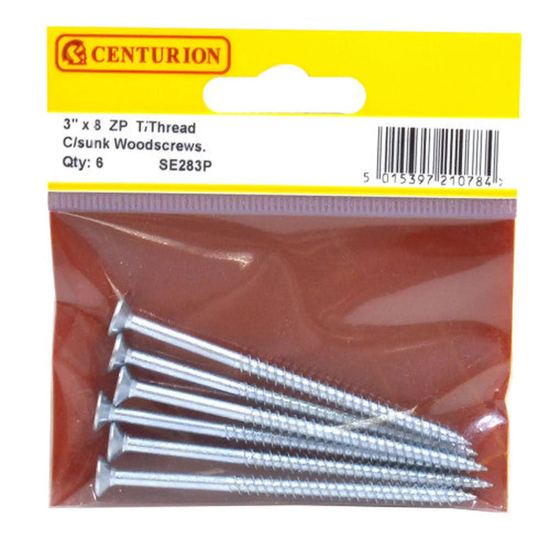 3" x 8 ZP Cross Recessed Hardened Twin Thread Woodscrews with - Pack of 5