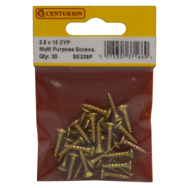 3.5mm x 15mm ZYP Multi Purpose Single Thread Countersunk Pozi - Pack of 5