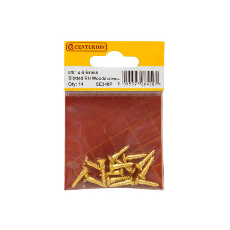 5/8" x 6 Slotted Raised Head Woodscrew - Brass - (Pack of 14) - Pack of 5