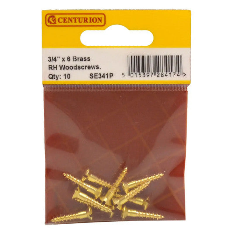 3/4" x 6 Slotted Raised Head Woodscrew - Brass - (Pack of 10) - Pack of 5