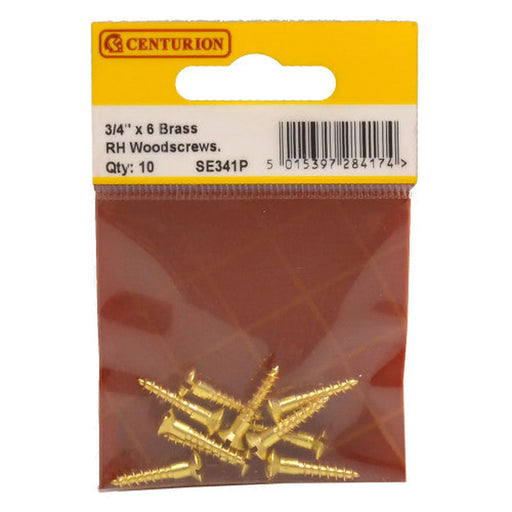3/4" x 6 Slotted Raised Head Woodscrew - Brass - (Pack of 10) - Pack of 5
