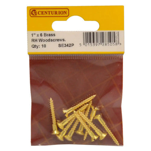 1" x 6 Slotted Raised Head Woodscrew - Brass - (Pack of 10) - Pack of 5