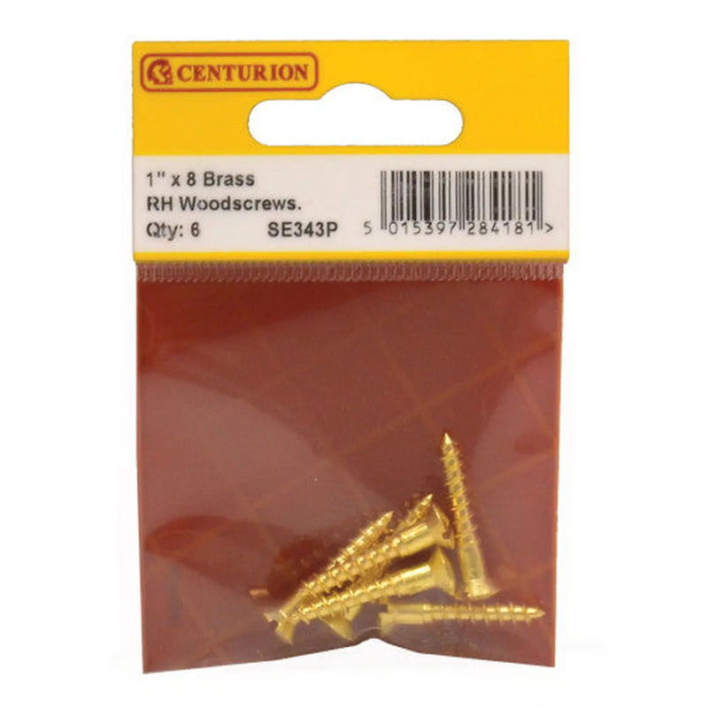 1" x 8 Slotted Raised Head Woodscrew - Brass - (Pack of 6) - Pack of 5