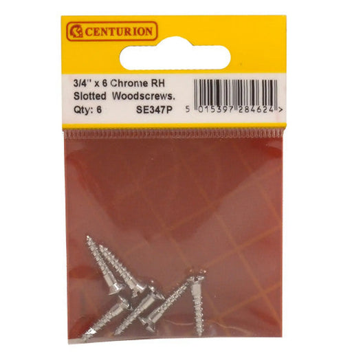 3/4" x 6 Slotted Raised Head Woodscrew - Chrome Plated - (Pack of 6) - Pack of 5